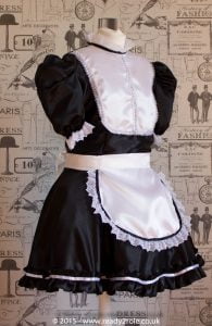 “Betty” French Maid Dress in Satin With Removable Half Apron 3
