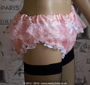 Sissy Frilly Pink Duchess Satin Panties with Rear Back Flap 2