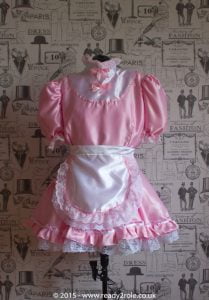 “Starre” French Maid Sissy Dress in Pink Satin With Removable Half Apron 1
